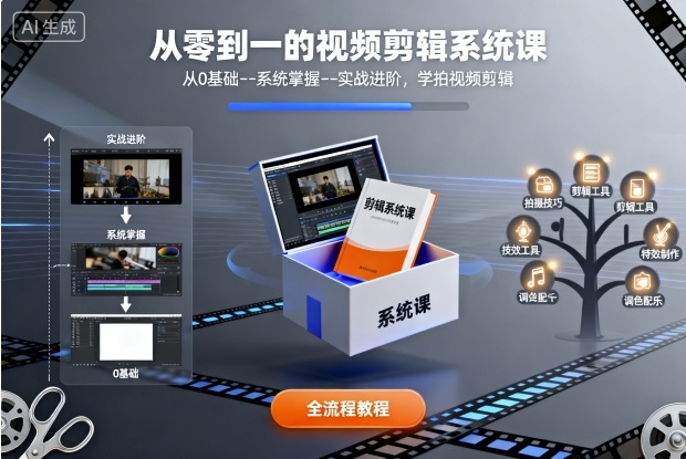 从零到一的视频剪辑系统课，从0基础–系统掌握–实战进阶，学拍视频剪辑-副业宝典
