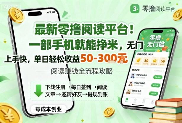 最新零撸阅读平台！一部手机就能挣米，无门槛上手快，单日轻松收益50-3张【揭秘】-副业宝典
