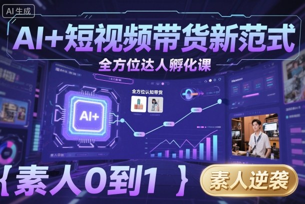 AI+短视频带货新范式全方位达人孵化课，素人也可以从0到1，全方位认知短视频带货-副业宝典
