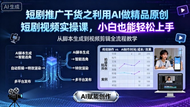 短剧推广干货之利用AI做精品原创短剧视频实操课，小白也能轻松上手-副业宝典