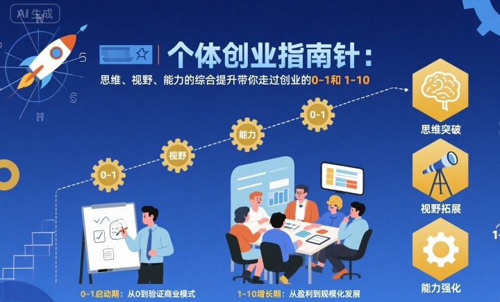 个体创业指南针，思维、视野、能力的综合提升带你走过创业的0-1和1-10【音频】-副业宝典