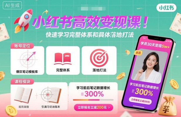 小红书高效变现课，快速学习小红书完整体系和具体落地打法-副业宝典