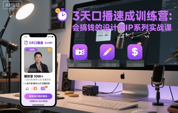 3天口播速成训练营，会搞钱的设计师IP系列实战课-副业宝典