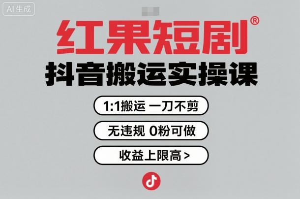红果短剧拉新之抖音搬运实操课，1：1搬运，一刀不剪，无违规，0粉可做，收益上限高-副业宝典