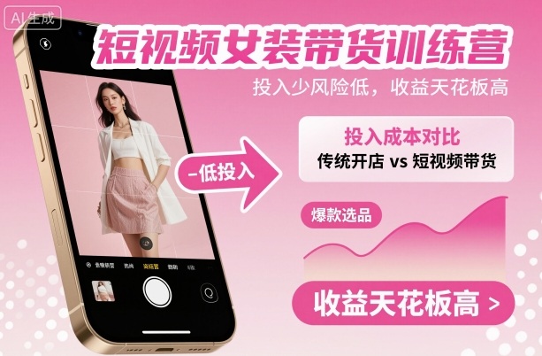 短视频女装带货训练营，投入少风险低，收益天花板高-副业宝典