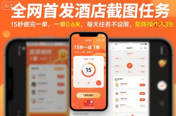 全网首发酒店截图任务，15秒做完一单，一单0.6米，每天任务不设限，矩阵操作日入3张【揭秘】-副业宝典
