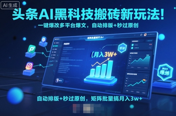头条AI黑科技搬砖新玩法！一键爆改多平台爆文，自动排版+秒过原创，矩阵批量搞月入3w+【揭秘】-副业宝典