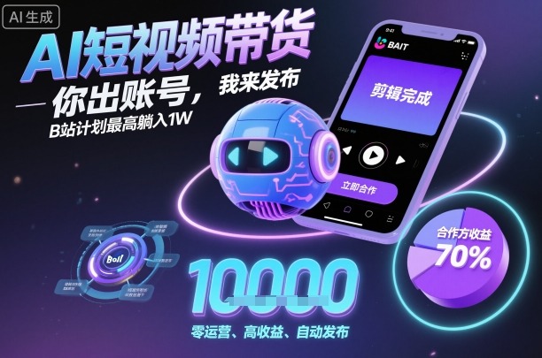 AI短视频带货，你出账号，我来发布，B站计划最高躺入1W【揭秘】-副业宝典