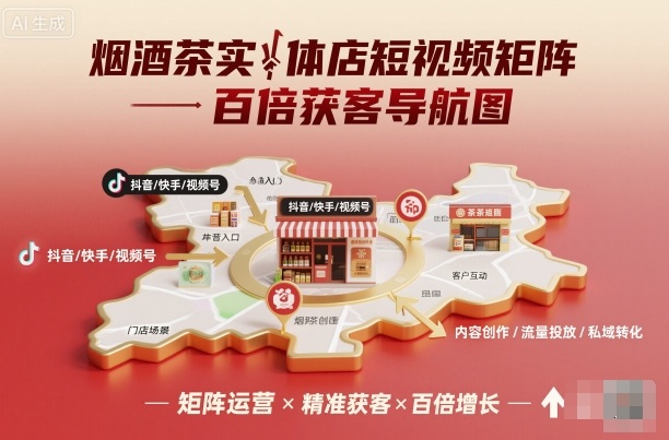 烟酒茶实体店短视频矩阵百倍获客导航图-副业宝典