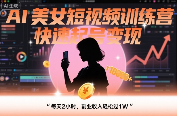 AI美女短视频训练营，快速起号变现，每天2小时，副业收入轻松过1W-副业宝典