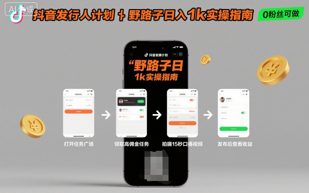 抖音发行人计划全新野路子玩法，随时随地，只要有手机，就能操作，日入1k+【揭秘】-副业宝典