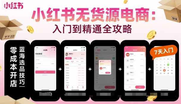 小红书无货源电商，入门到精通，开店+选品+笔记+剪辑+赛道+内容-副业宝典