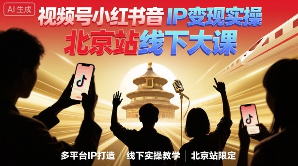 视频号小红书抖音IP变现实操北京站线下大课，40+行业短视频高变现姿势，100+IP高变现实操技术-副业宝典
