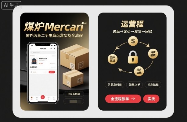 煤炉Mercari国外闲鱼二手电商运营实战全流程，仿品高利润，简单上手，闷声搞钱-副业宝典