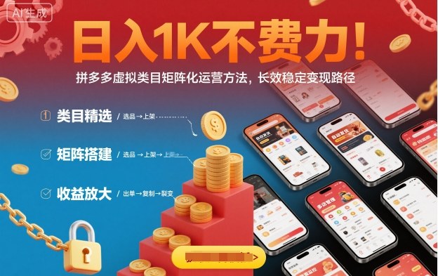 日入1K不费力！拼多多虚拟类目矩阵化运营方法，长效稳定变现路径-副业宝典