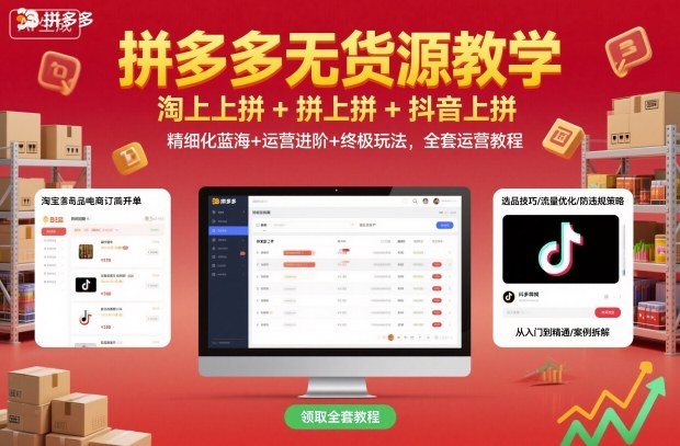 拼多多无货源教学，淘上拼+拼上拼+抖上拼，精细化蓝海+运营进阶+终极玩法，全套运营教程-副业宝典