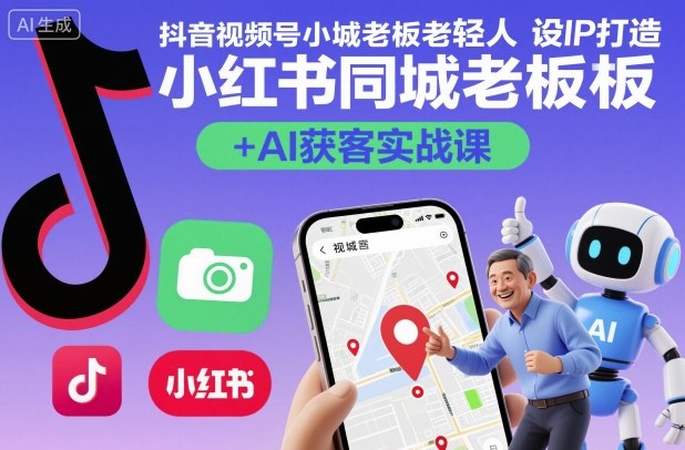 抖音视频号小红书同城老板轻人设IP打造+AI获客实战课，人设打造-算法拆解-拍摄剪辑-内容运营-AI创作-副业宝典