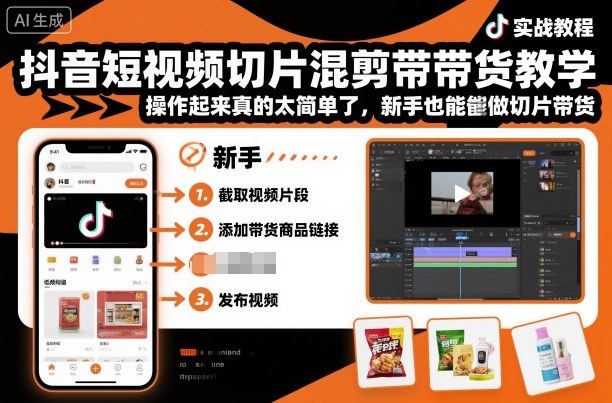 抖音短视频切片混剪带货教学，操作起来真的太简单了，新手也能做切片带货-副业宝典