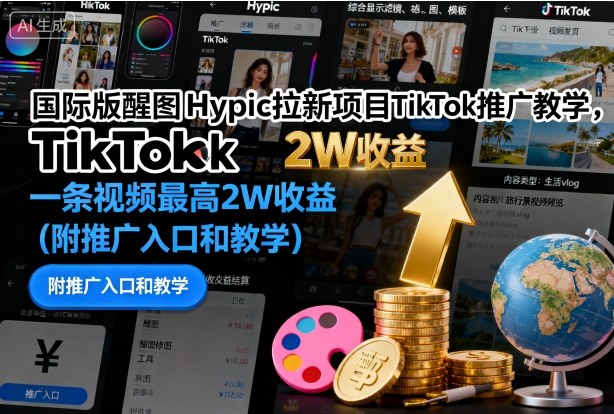 国际版醒图Hypic拉新项目TikTok推广教学，一条视频最高2W收益(附推广入口和教学)-副业宝典