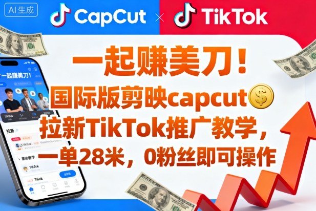 一起賺美刀！国际版剪映capcut拉新TikTok推广教学，一单28米，0粉丝即可操作(附推广入口和教学)-副业宝典