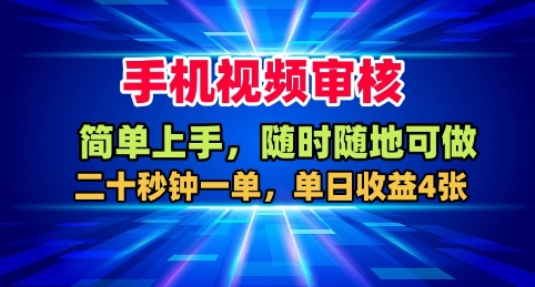 手机视频审核，随时随地可做，二十秒钟一单，单日收益4张+【揭秘】-副业宝典
