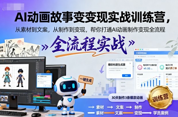 AI动画故事变现实战训练营，从素材到文案，从制作到变现，帮你打通AI动画制作变现全流程-副业宝典