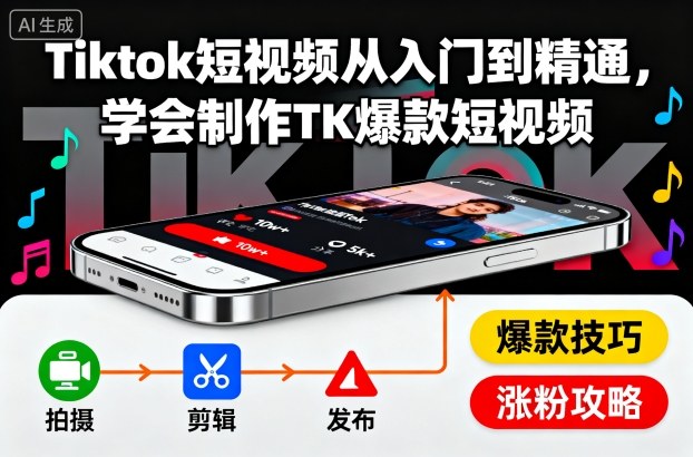 Tiktok短视频从入门到精通，学会制作TK爆款短视频-副业宝典