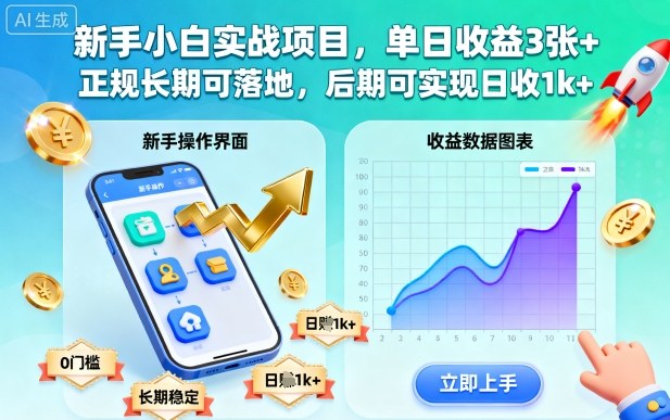 新手小白实战项目，单日收益3张+，正规长期可落地，后期可实现日收1k+【揭秘】-副业宝典