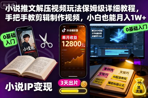 小说推文解压视频玩法保姆级详细教程，手把手教剪辑制作视频，小白也能月入1W+-副业宝典