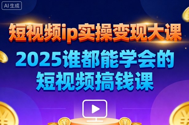 短视频ip实操变现大课，7月26-27日广州站线下课，2025谁都能学会的短视频搞钱课-副业宝典