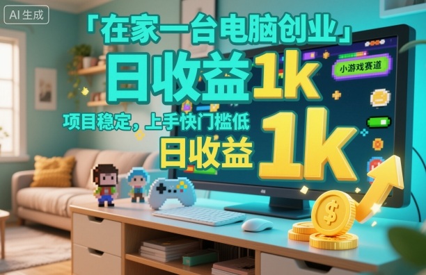 在家一台电脑创业，小游戏赛道，项目稳定，上手快门槛低，日收益1k+【揭秘】-副业宝典