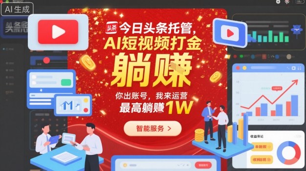 今日头条托管，AI短视频打金，你出账号，我来运营，最高躺賺1W【揭秘】-副业宝典