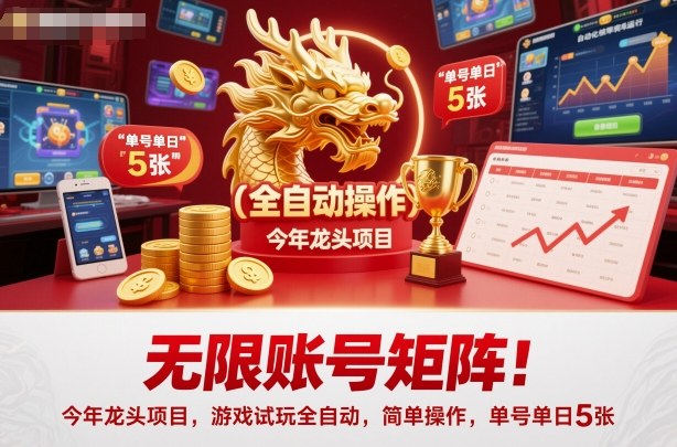 无限账号矩阵！今年龙头项目，游戏试玩全自动，简单操作，单号单日5张【揭秘】-副业宝典