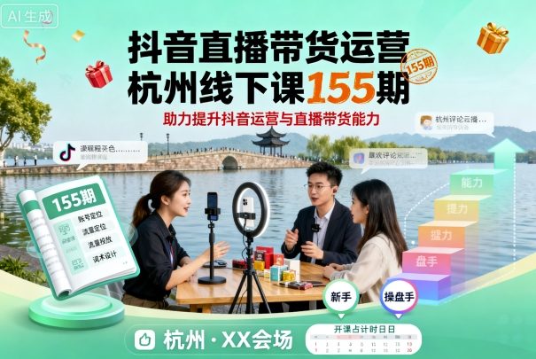 抖音直播带货运营杭州线下课155期，助力提升抖音运营与直播带货能力-副业宝典