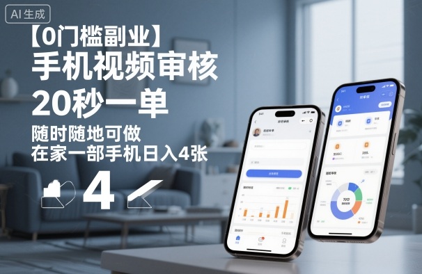 【0门槛副业】手机视频审核，20秒一单，随时随地可做，在家一部手机日入4张【揭秘】-副业宝典