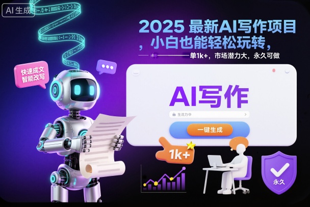 2025最新AI写作项目，小白也能轻松玩转，一单1k+，市场潜力大，永久可做-副业宝典