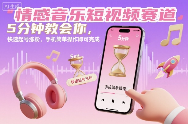 情感音乐短视频赛道，5分钟教会你，快速起号涨粉，手机简单操作即可完成-副业宝典