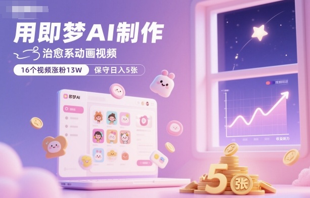 用即梦AI制作治愈系动画视频，16个视频涨粉13W，保守日入5张-副业宝典