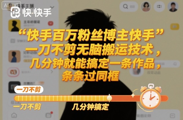 快手百万粉丝博主快手一刀不剪无脑搬运技术，几分钟就能搞定一条作品，条条过同框-副业宝典