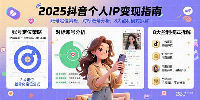 2025抖音个人IP变现指南，账号定位策略，对标账号分析，8大盈利模式拆解-副业宝典