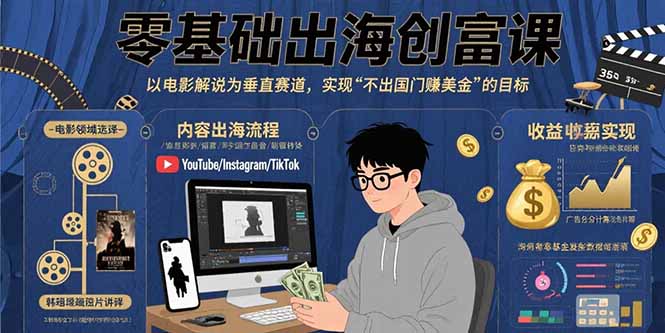 零基础出海创富课：以电影解说为垂直赛道，实现不出国门赚美金的目标-副业宝典