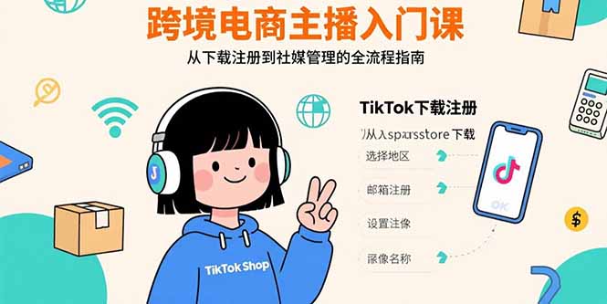 跨境电商主播入门课，TikTok下载注册，支付工具配置，社媒账号管理全流程-副业宝典