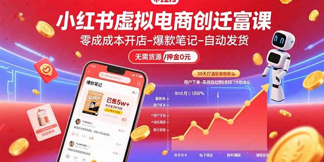 小红书虚拟电商创富课：零成本开店/爆款笔记/自动发货,30天打造被动收入-副业宝典