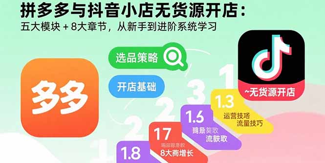 拼多多与抖音小店无货源开店：五大模块+8大章节，从新手到进阶系统学习-副业宝典