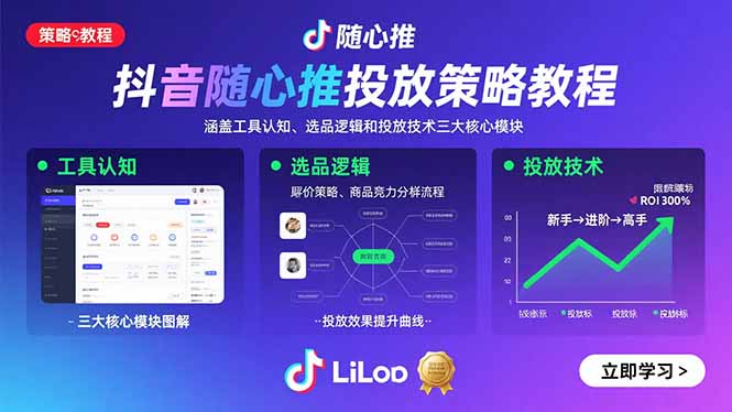 抖音随心推投放策略教程：涵盖工具认知、选品逻辑和投放技术三大核心模块-副业宝典