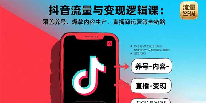 抖音流量与变现逻辑课：覆盖养号、爆款内容生产、直播间运营等全链路-副业宝典