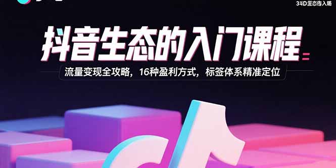 抖音生态的入门课程：流量变现全攻略，16种盈利方式，标签体系精准定位-副业宝典