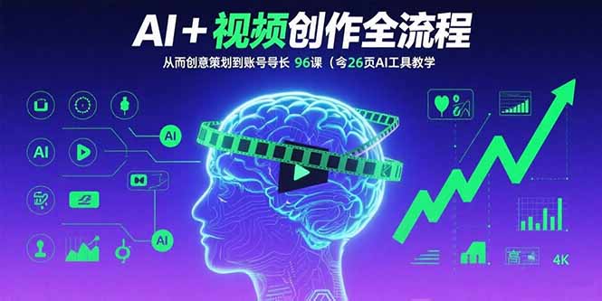 AI+短视频创作全流程：从创意策划到账号增长，96节课(含26项AI工具教学-副业宝典