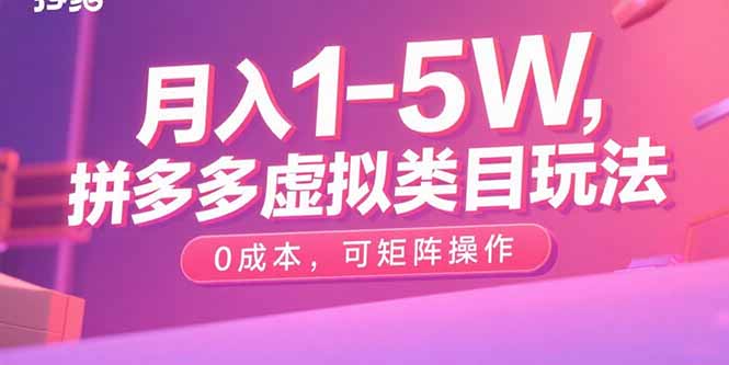 月入1-5W，拼多多虚拟类目玩法，0成本，可矩阵操作-副业宝典