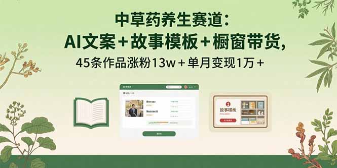 中草药养生赛道：AI文案+故事模板+橱带货，45条作品涨粉13w+单月变现1万+-副业宝典
